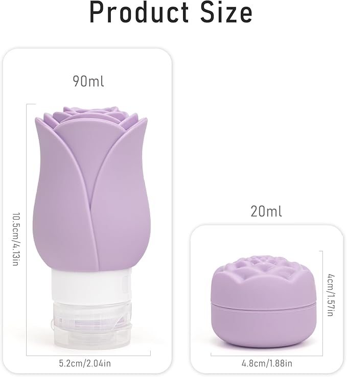 3 OZ Travel Bottles Leakproof for Travel TSA Approved & Refillable Mini Cream Containers Set 8 Pack – Silicone Squeeze Tube Rose Bottle for Shampoo Lotion Body Wash BPA Free with Bag, Purple