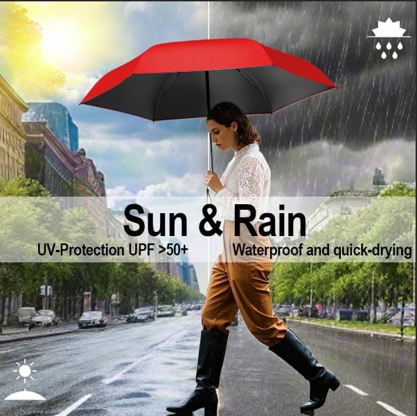 Windproof Mini Travel Folding Umbrella - UPF 50+ Sun & Rain Protection, Small Compact Lightweight Design Fits in Pocket or Bag, Eco-Friendly Fabric Wallet Umbrella for Commuter, Men Women Boys Girls