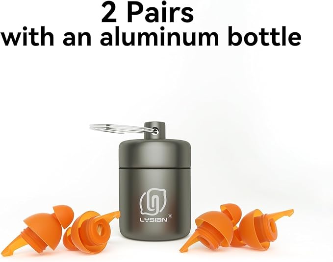 LYSIAN High Fidelity Concert Ear Plugs for Music Reusable-2 Pairs Pack Musicians Earplugs for Noise Cancelling, Concert Festivals, Drummers, DJS, Raves, Games -23dB