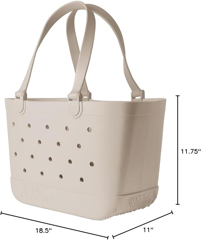 Simple Modern Large Beach Bag | Waterproof Getaway Rubber Tote with Zipper Pocket for Travel, Pool, Boat, Groceries, Sports | Almond Birch