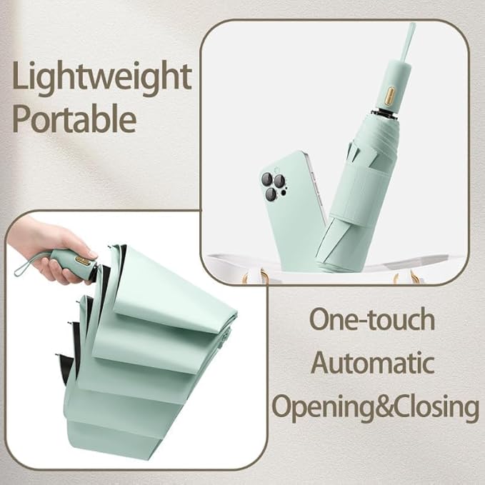 French Style Travel Compact Folding Umbrella with 7CM(2.76in) Hook and Loop Strips/8Ribs/Lightweight Portable/Auto Open Close/UV Protection/UPF 50/Parasol/Waterproof/Rain Sun/Backpack/Car/Women Kid