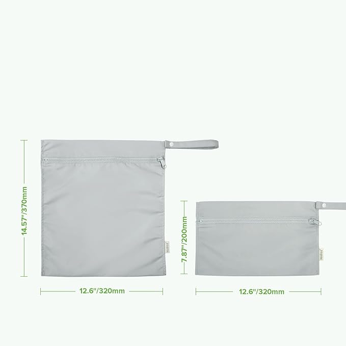 haakaa Waterproof Wet Bags for Baby Wet Dry Bags for Cloth Diaper, Swimsuit & Travel, 2pcs, Grey