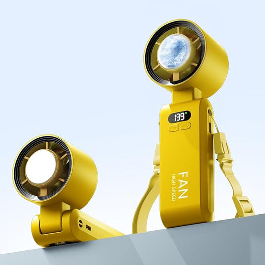 Kimguard Handheld Portable Turbo Fan with Ice Cooler, Speed (1-199) 5500mAh Rechargeable Personal Fan,[20H Cooling Time] [20000 RPM] Small Pocket Fans for Travel/Outdoor/Office, Yellow