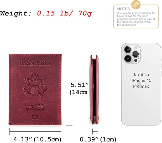 CONTACTS Full Grain Leather Airtag Passport Holder RFID Blocking Travel Passport Wallet Slim Passport Cover Case with 4 Cards Slots, Coin Pocket (Badge, Wine Red)