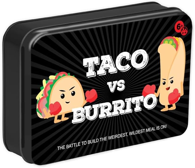 Taco vs Burrito Collectors Tin - The Wildly Popular Surprisingly Strategic Card Game Created by a 7 Year Old - 5 Ways to Play - Fun Family Games for Kids and Adults, Game Night, Travel Games