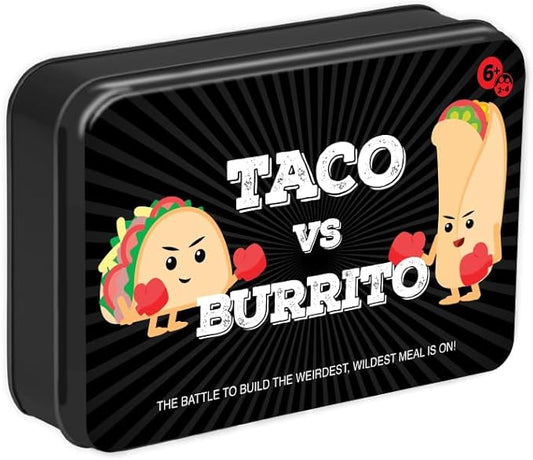 Taco vs Burrito Collectors Tin - The Wildly Popular Surprisingly Strategic Card Game Created by a 7 Year Old - 5 Ways to Play - Fun Family Games for Kids and Adults, Game Night, Travel Games