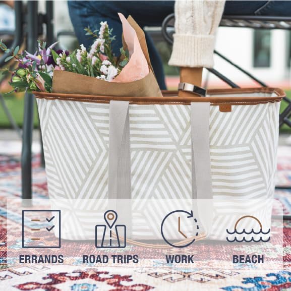 CleverMade EcoBasket Reusable Grocery Tote - Collapsible Storage Shopping Organizer - Heavy Duty Utility Bag Home
