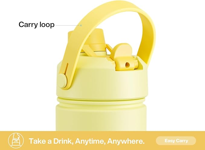 POWCAN 26 oz Insulated Water Bottle with 2-in-1 Straw and Spout Lid, Keep Cold 24H, Leak-Proof, Fits in Car Cup Holder, Stainless Steel Water Bottle for Sports, Travel, Gym, and School (Butter)