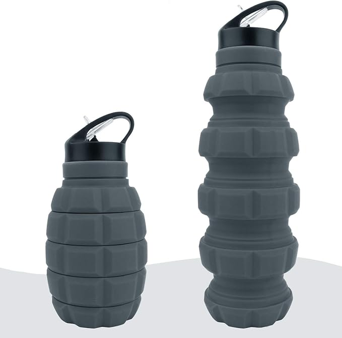 QiCheng&LYS 19.5oz Collapsible Travel Water Bottle, Reuseable BPA Free Silicone Foldable Water Bottles for Travel Gym Camping Hiking, Portable Leak Proof Sports Water Bottle with Carabiner(Gray)