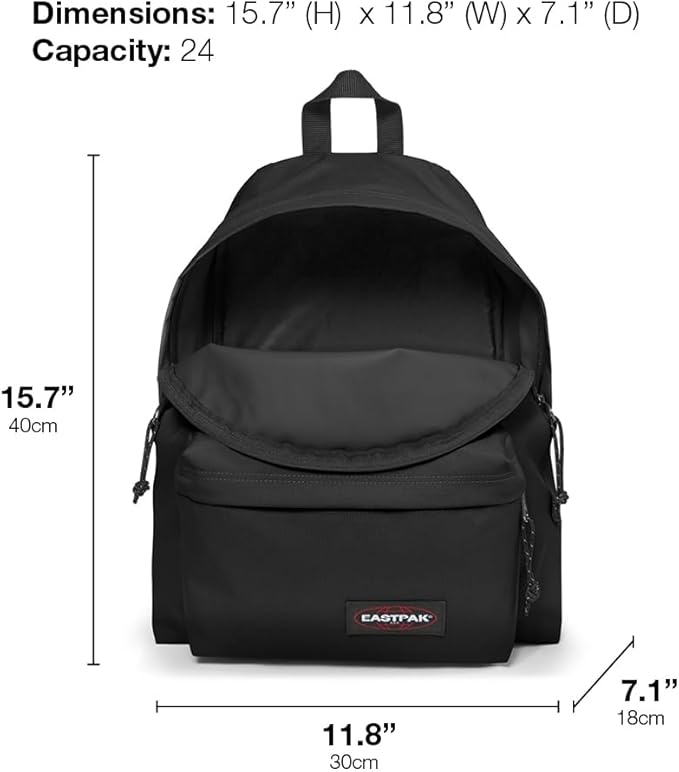 EASTPAK Padded Pak'R – 24L Iconic Backpack with Front Pocket, Water-Resistant Fabric, Vegan Materials & Adjustable Straps, Black