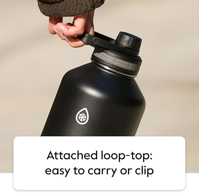 ThermoFlask 40 oz Bottle - Stainless Steel, Double-Wall Insulation & BPA-Free - Leakproof, Reusable with Spout Lid - Onyx Black/Splash (2 Pack)