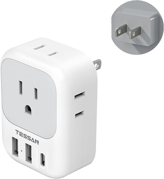 TESSAN 2 Prong to 3 Prong Adapter, Multi Plug Outlet Extender with 4 Outlets 3 USB Ports(1 USB C), Type A Travel for US to Japan, Philippines, Canada, Mexico, China, Thailand, Anguilla