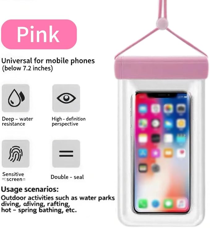 1PCS Waterproof Phone Case - Universal Fit for iPhone 14/13/12 & Android Phones - Submersible Up to 100ft for Kayaking, Fishing, Rain,etc.(Black/White/Pink) (Pink)