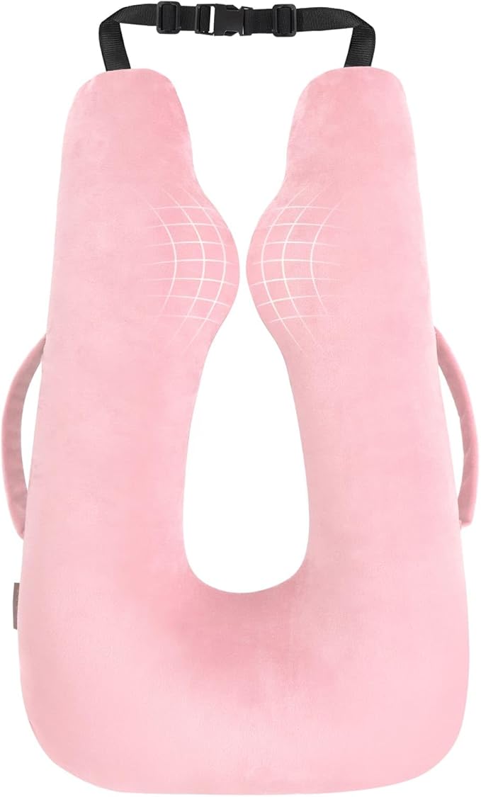 Car Travel Pillow for Kids Adults, Raised Padding Head and Neck Support Car Seat Sleeping Pillow for Toddlers, Portable U Shaped Body Pillow for Car Seat On Road Trip (Pink)