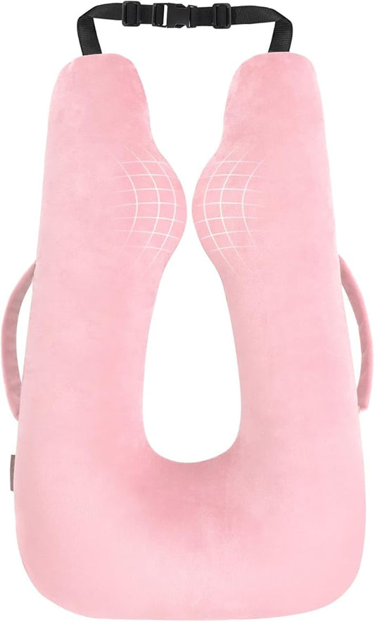 Car Travel Pillow for Kids Adults, Raised Padding Head and Neck Support Car Seat Sleeping Pillow for Toddlers, Portable U Shaped Body Pillow for Car Seat On Road Trip (Pink)