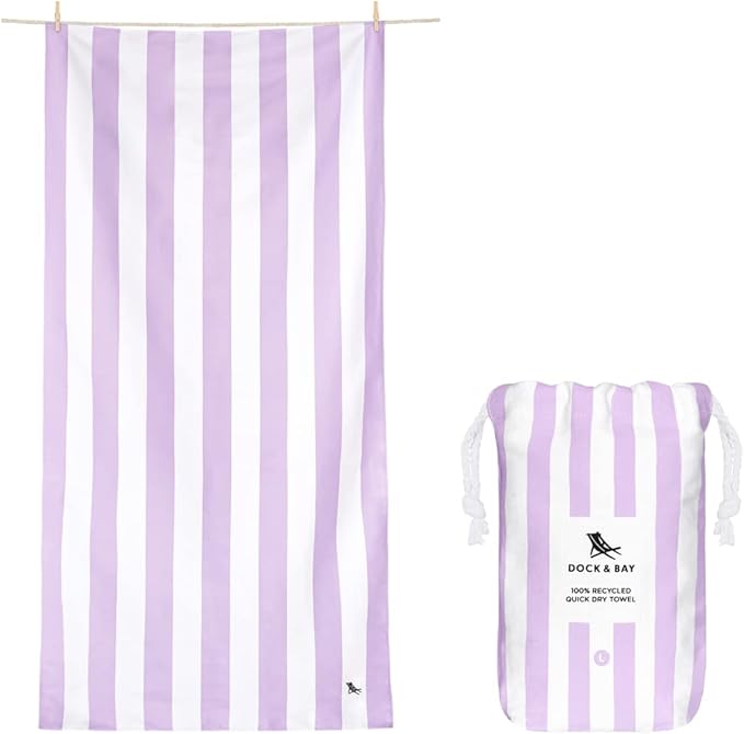 Dock & Bay Beach Towel - Quick Dry, Sand Free - Compact, Lightweight - 100% Recycled - Includes Bag - Cabana Light - Lombok Lilac - Extra Large (200x90cm, 78x35)