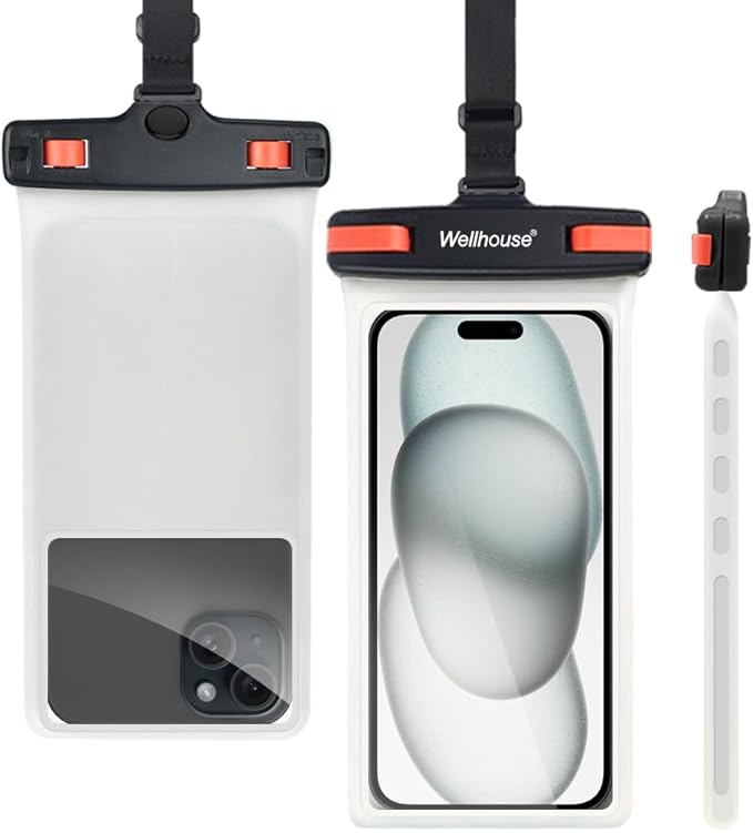 wellhouse Waterproof Phone Pouch, Waterproof Phone Case for iPhone 16 15 14 13 12 Pro Max XS Samsung, IPX8 3D Cellphone Dry Bag Beach Essentials (1 Pack - Black/Red Clasp7.0, 7 inch)