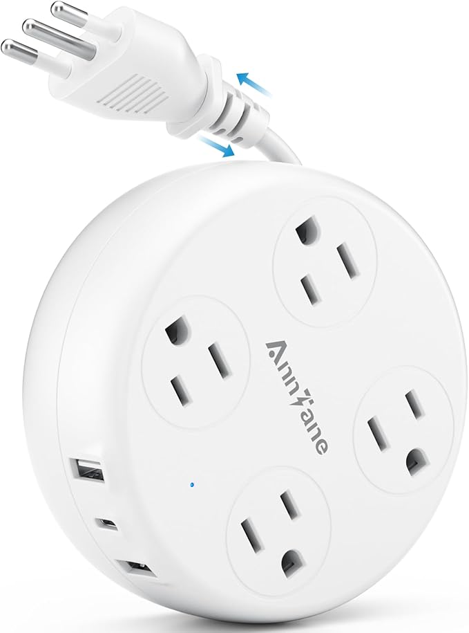 Italy Travel Adapter with USB C, US to Italy Plug Adapter with 4 Outlets 3 USB Ports, Type L Power Adapter for US to Chile Ethiopia Libya Syria Tunisia Uruguay (White)