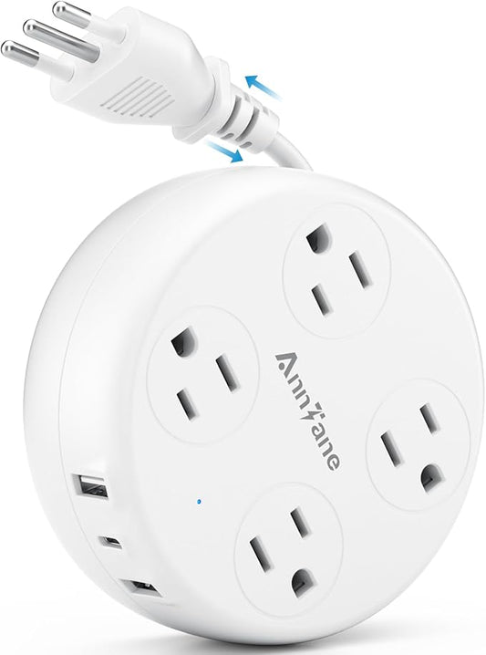 Italy Travel Adapter with USB C, US to Italy Plug Adapter with 4 Outlets 3 USB Ports, Type L Power Adapter for US to Chile Ethiopia Libya Syria Tunisia Uruguay (White)