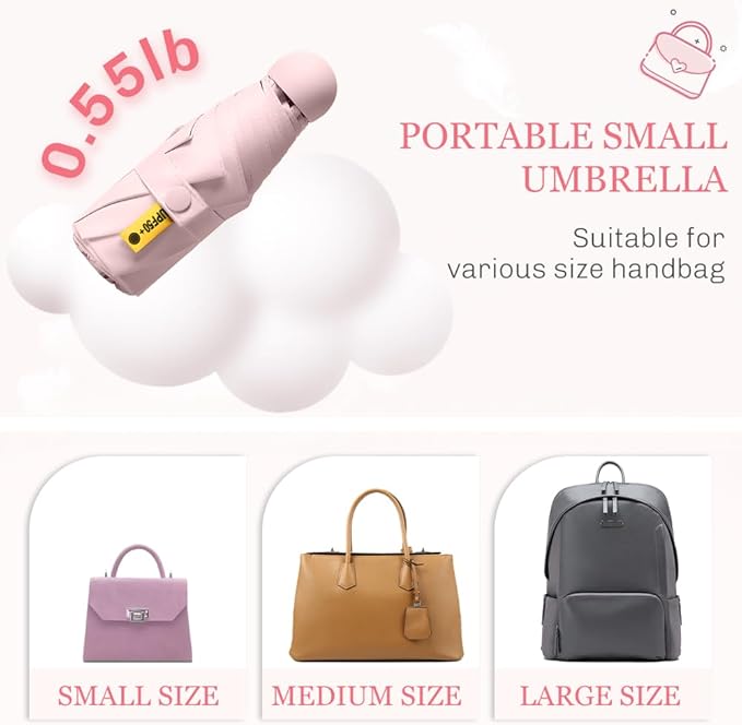 TOPSAIL Mini Umbrella Compact for Travel, UV Sun Protection(UPF50+), Waterproof for Light Rain, Suitable for Women & Kids With a Case, Manual 6k Folding Small Pocket Size Ufor Backpack/Purse