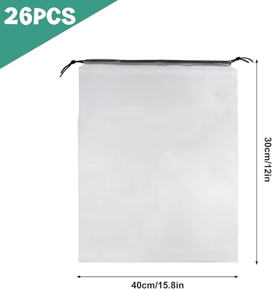 26 Pcs Shoe Bags for Travel，PLULON Clear Drawstring Travel Shoe Bags for Packing Waterproof Dustproof Shoes Organizer Pouch Travel Accessories Shoe Storage Bag for Women Men Portable Travel Essentials
