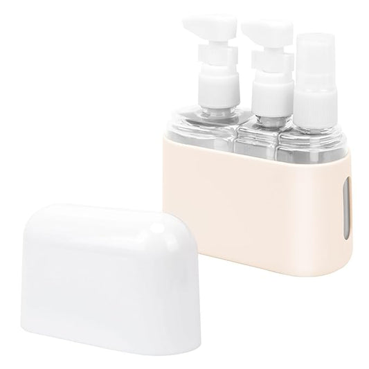 Skycase Travel Bottles - Leak Proof Refillable Tsa Approved Travel Size Toiletries, 3 in 1 Liquid Bottles Containers with Labels and Funnel Airplane Accessories Kits for Lotion Liquid (Beige)