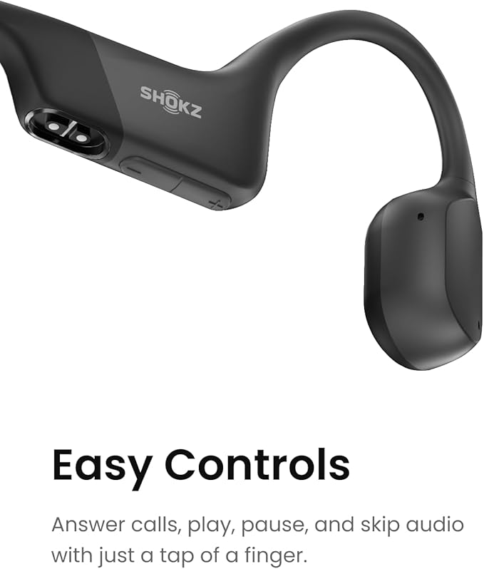 SHOKZ OpenRun Bone Conduction Headphones,Open-Ear Bluetooth Wireless Sport Headphones for Running & Workout,Sweat Resistant, Long 8H Playtime,Mic,Hair Band-Standard-Black