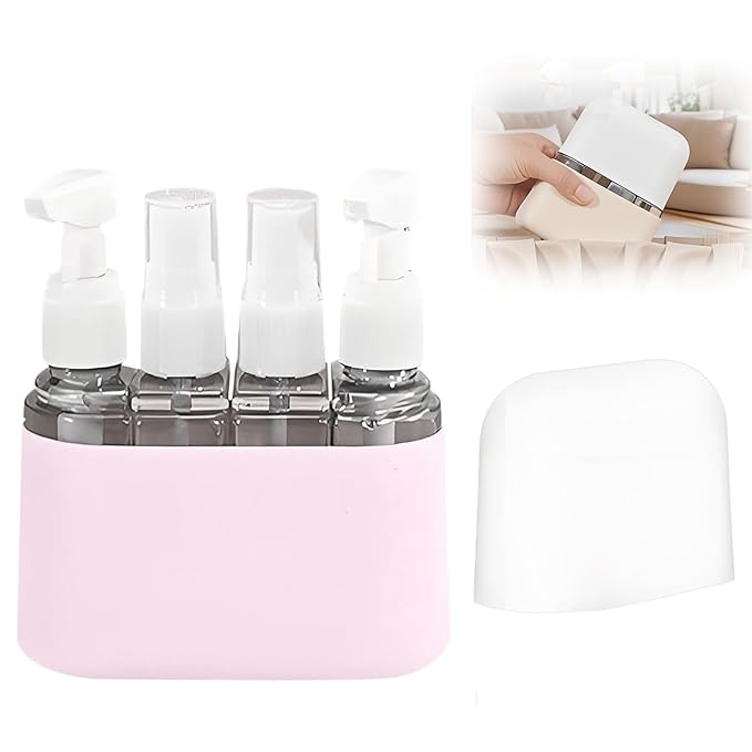 Mini Shampoo Dispenser, Portable Travel Bottle Set, Leak Proof Containers with Labels,Reusable Travel Bottles for Toiletries,Airplane Accessories for Women Men (A-Pink)