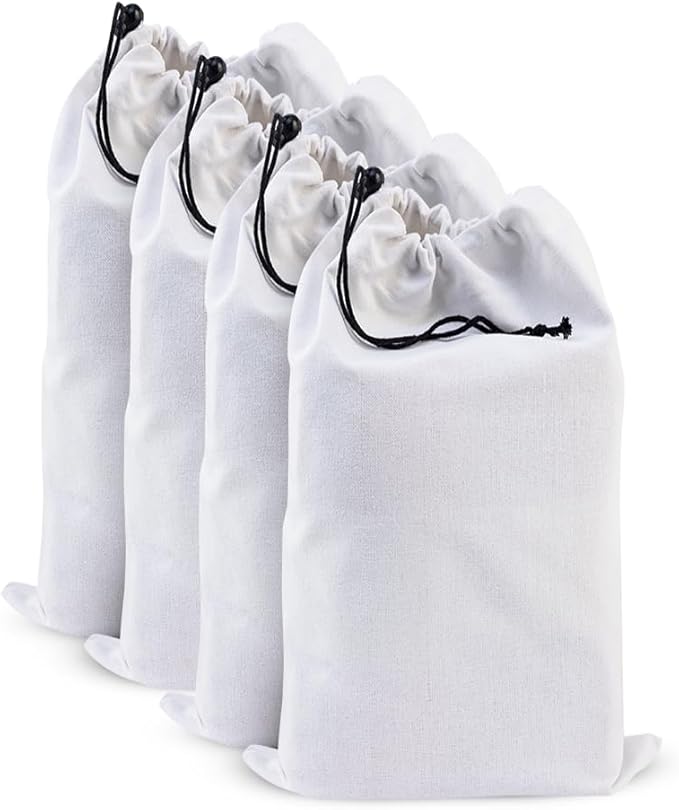 LFH Cotton Rich Shoe Storage Bags with Drawstring, Dustproof Breathable Reusable Organizer, Perfect For Travel, Dorm, Hotel, College, Gym, Easy to Carry, Machine Washable 8"x17" (Pack of 4) - White