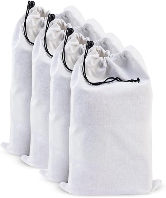 LFH Cotton Rich Shoe Storage Bags with Drawstring, Dustproof Breathable Reusable Organizer, Perfect For Travel, Dorm, Hotel, College, Gym, Easy to Carry, Machine Washable 8"x17" (Pack of 4) - White
