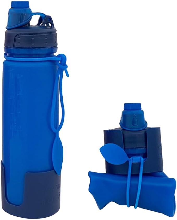 Collapsible Water Bottles Travel Water Bottle Silicone Water Bottle Foldable Lightweight Portable Leakproof & Reusable perfect for Gym Hiking Camping 500ml 17oz - BPA free - (blue)