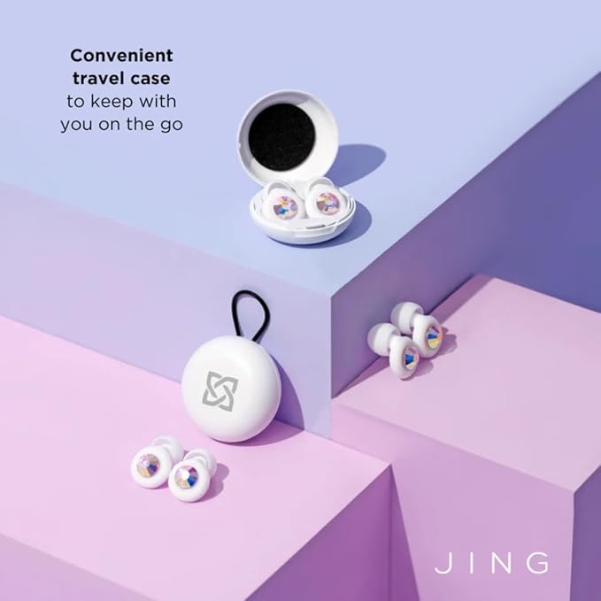 JING Eargems High Fidelity Concert Ear Plugs – Stylish Reusable Ear Protection for Concerts, Festivals, Travel & Sleeping – Crystal Rhinestone Noise Reduction Earplugs | White
