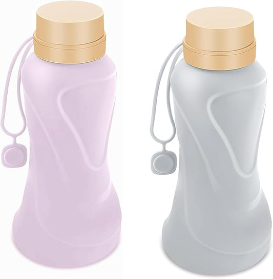 Collapsible Water Bottles 2 Pack,Leak Proof,Reuseable BPA Free Silicone Foldable Water Bottles,Durable Lightweight for Travel Gym Camping Hiking,Compact Size Portable Water Bottle (Purple&Grey)