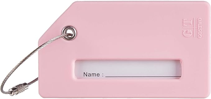 Gostwo 2 Pack Silicone Luggage Tags for Suitcases, 26 Initial Letter Baggage Labels Handbag School Bag Suitcase Instrument Tag with Stainless Steel Loop(Pink)(Airplane)