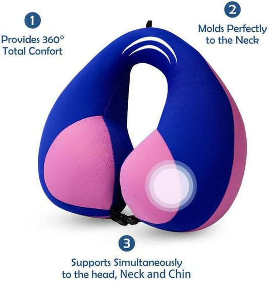 MOOB Kids Travel Neck Pillow with Chin Support, U-Shape Pillow for Head & Neck Support on Airplane & Car Rides, Ideal Travel Gift for Toddlers & Children (Blue Purple)