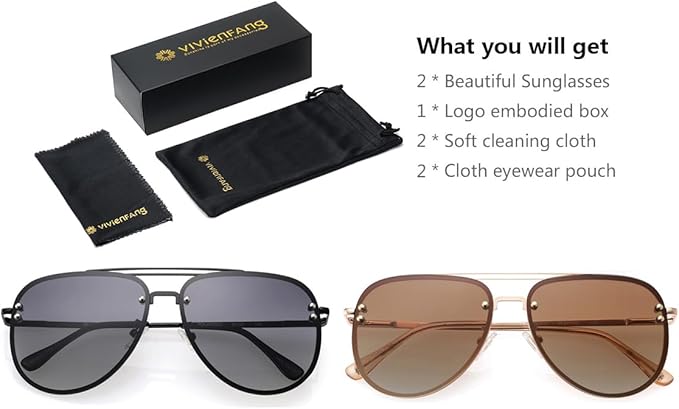 Trendy Oversized Aviator Sunglasses for Women 2025, Cute Retro Aviator Sun Glasses UV Protection Big Shades VF2203