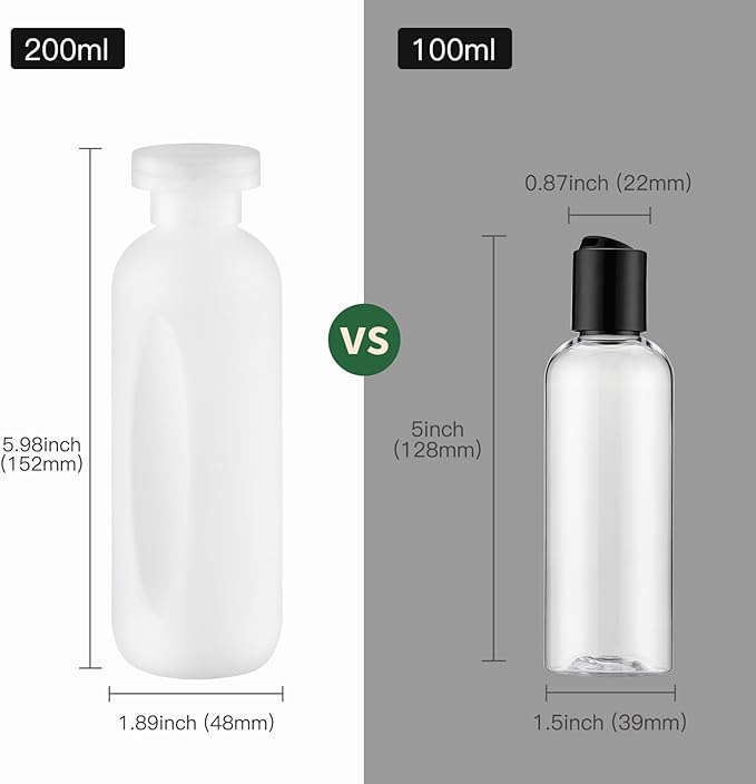 6.7oz Travel Shampoo Bottle, Empty Plastic Squeeze Bottles with Flip Cap, 4PCS Lotion Container for Toiletries (200ml,Clear)