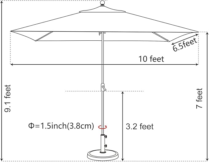 EliteShade USA 10-Year-Non-Fading 6.5x10Ft Rectangular Market Umbrella Patio Umbrella Outdoor Table Umbrella with Ventilation, Teal