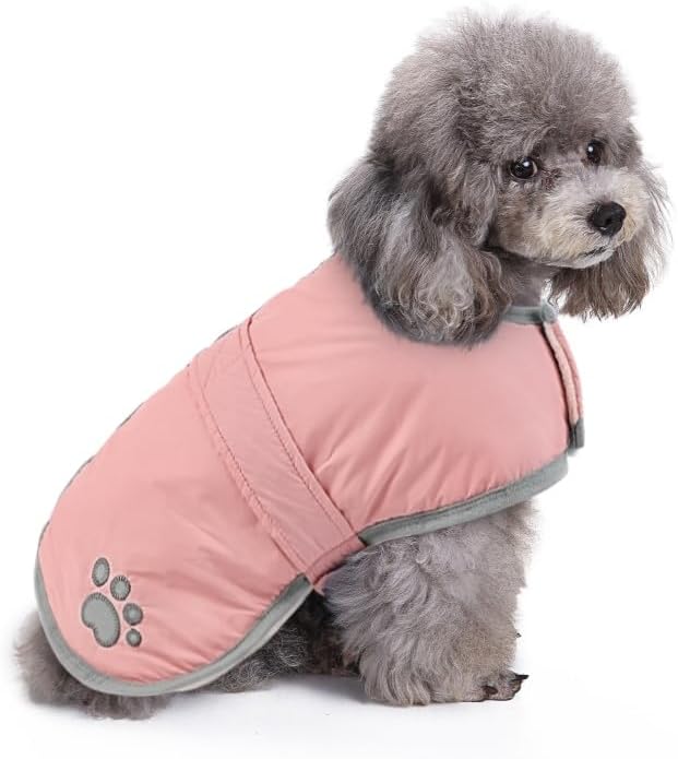 Queenmore winter dog coat - Fleece puffer down vest, waterproof reflective reversible sweater with sizes (light pink, M)