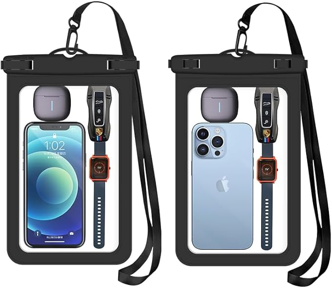 [Up to 8.9" 2 Pack Waterproof Phone Pouch Case,Waterproof Phone Bag for iPhone 17 16 15 14 13 Pro Max Plus Galaxy S25 S24 Ultar Plus+,IPX8 Cellphone Dry Bag Beach Travel Essentials-Black