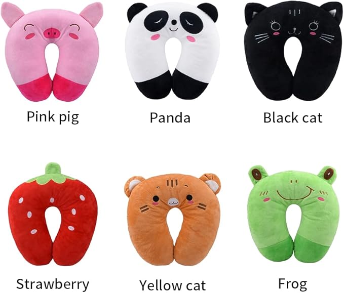 EKDJKK Travel Pillow for Kids, Cute Animal Neck Pillow Support U Shaped Cushion Plush Soft Rest Reading Pillow Sleeping Pillow for Airplane Train Car (Black Cat)