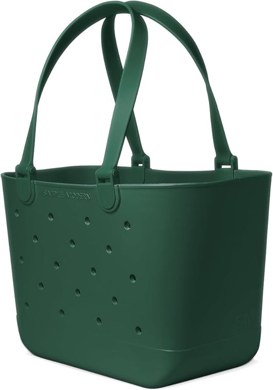 Simple Modern Large Beach Bag | Waterproof Getaway Rubber Tote with Zipper Pocket for Travel, Pool, Boat, Groceries, Sports | Forest