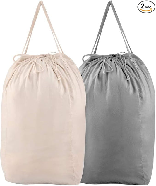 MCleanPin Washable Laundry Bags with Handles,140L Dirty Clothes Storage for College Dorm or Travel, Laundry Liner Fit Most Laundry Hamper or Basket,2 Pack (Beige & Grey)