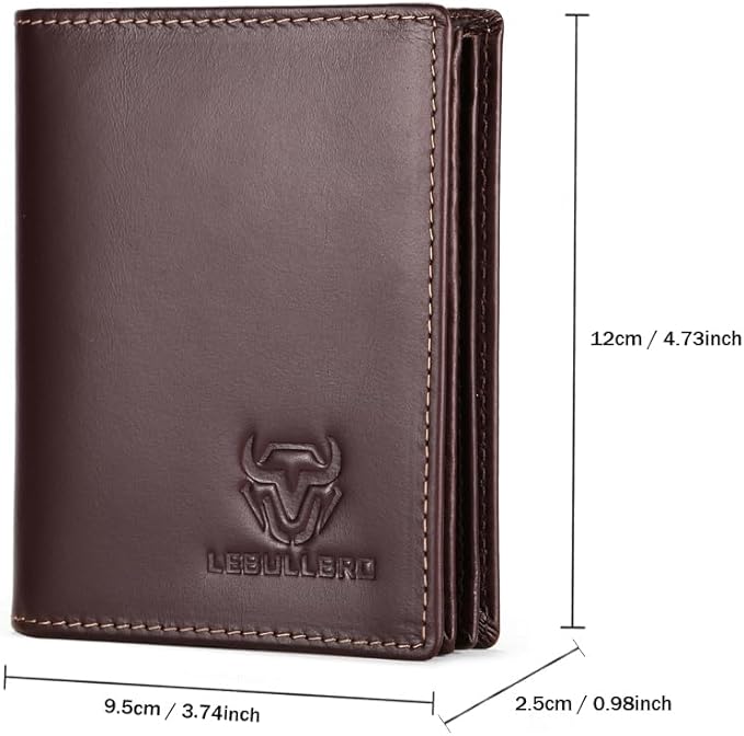 LEBULLBRO Genuine Leather Bifold Wallet RFID Blocking Wallet Large Capacity Purse Credit Card Holder for Men with 15 Card Slots (Coffee)
