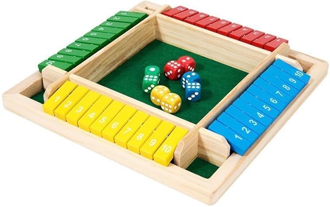 Wooden Shut The Box Game 4 Player – Family Board Game for Kids and Adults, Educational Tabletop Strategy Toy for Home, Party & Travel, Portable Wooden Family Game Night Fun