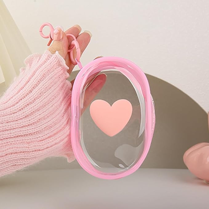 Charging Cable Storage Bag, Lovely 3D Love Heart Waves Design Transparent Compact Travel Cables Carrying Storages Case Electronic Accessories Charger Cord Wire Organizer, Pink Love