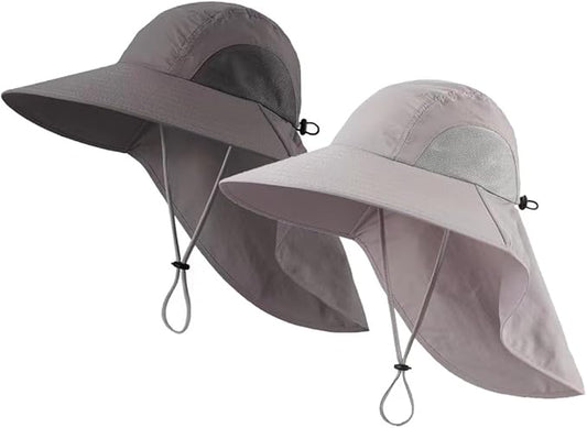 LLmoway Wide Brim Sun Hat with Neck Flap for Men Women Summer Outdoor UV Protection Breathable Fishing Hats with Strap