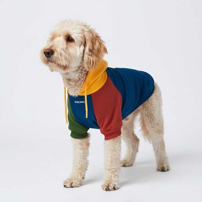 Spark Paws Dog Hoodie – Premium Dog Sweater for Small, Medium, and Large Dogs | Warm Outfits for French Bulldogs, Pitbull, Puppy, Winter Jacket Alternative - Primary Color Block - 2XL