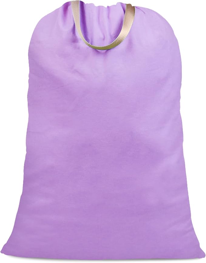 Cotton Canvas Laundry Bag with Handles & Drawstring Straps, Heavy Duty Extra Large Laundry Bags for Laundromat and Household, 25.5x34 Inch, Purple