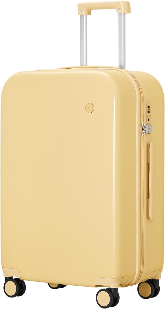 mixi Luggage Suitcase with Spinner Wheels, Hardside Rolling Suitcase PC with Cover & TSA Lock Lightweight Travel Case 24in Checked in, Lark Yellow
